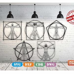 Vitruvian Man Bundle Wall Decor Bundle vector drawing file for laser cutting , plasma cutting( dxf , dwg , cdr , svg )
