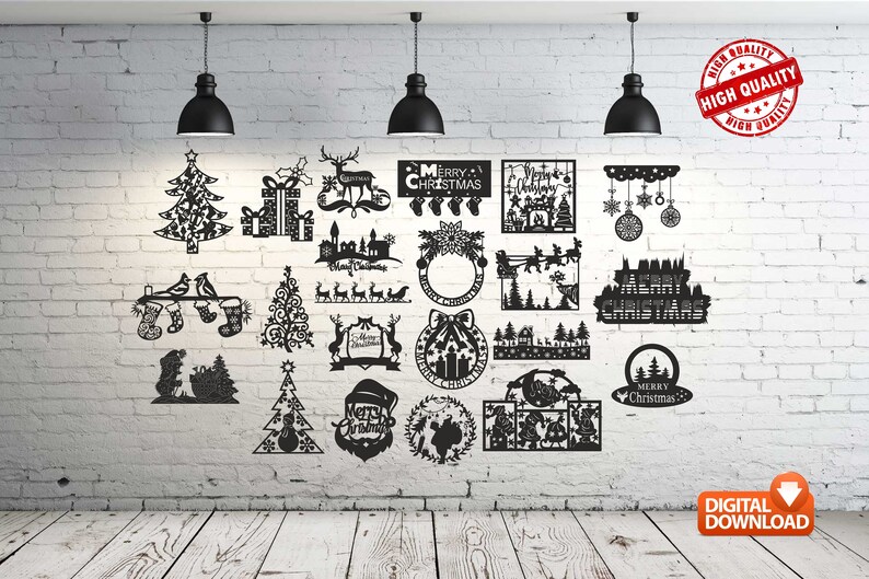 Merry Christmas Bundle Wall Decor Vector Drawing File for Laser Cutting ...