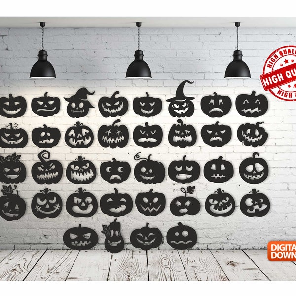 Halloween Pumpkin Bundle Wall art Decor vector file for laser cutting , plasma cutting ( dxf , dwg , cdr , svg ) Metalic & Wood CNC machine