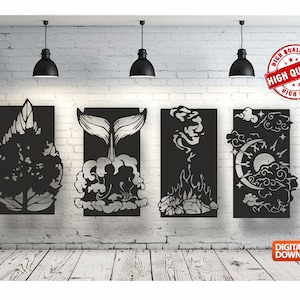 Four Elements Wall art  Decor vector drawing file for laser cutting , plasma cutting( dxf , dwg , cdr , svg )Metalic & Wood CNC machine!