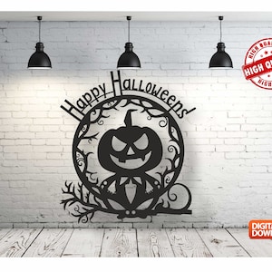 Happy Halloween Wall art Decor vector file for laser cutting , plasma cutting ( dxf , dwg , cdr , svg ) Metalic & Wood CNC machine