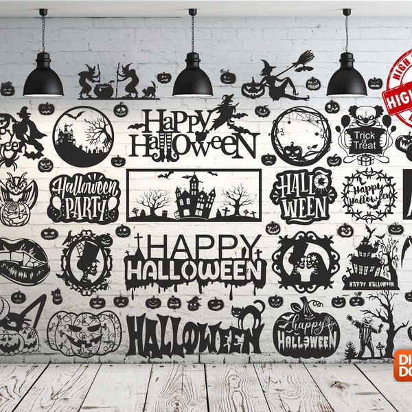 Happy Halloween Bundle Wall art Decor vector file for laser cutting , plasma cutting ( dxf , dwg , cdr , svg ) Metalic & Wood CNC machine