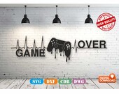 Game Over Wall art Decor vector drawing file for laser cutting , plasma cutting ( dxf , dwg , cdr , svg ) Metalic & Wood CNC machine