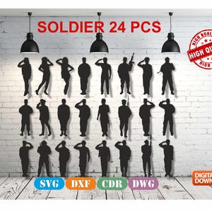 Soldier Wall Decor Bundle vector drawing file for laser cutting , plasma cutting( dxf , dwg , cdr , svg ) 24 pieces