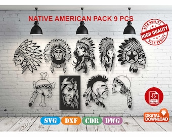 Native American Wall Decor Bundle vector drawing file for laser cutting , plasma cutting( dxf , dwg , cdr , svg ) PDF Catalog