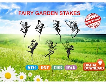 Fairy Garden Stakes High Quality vector drawing file for laser cutting ( dxf , dwg , cdr , svg ) 7 pieces