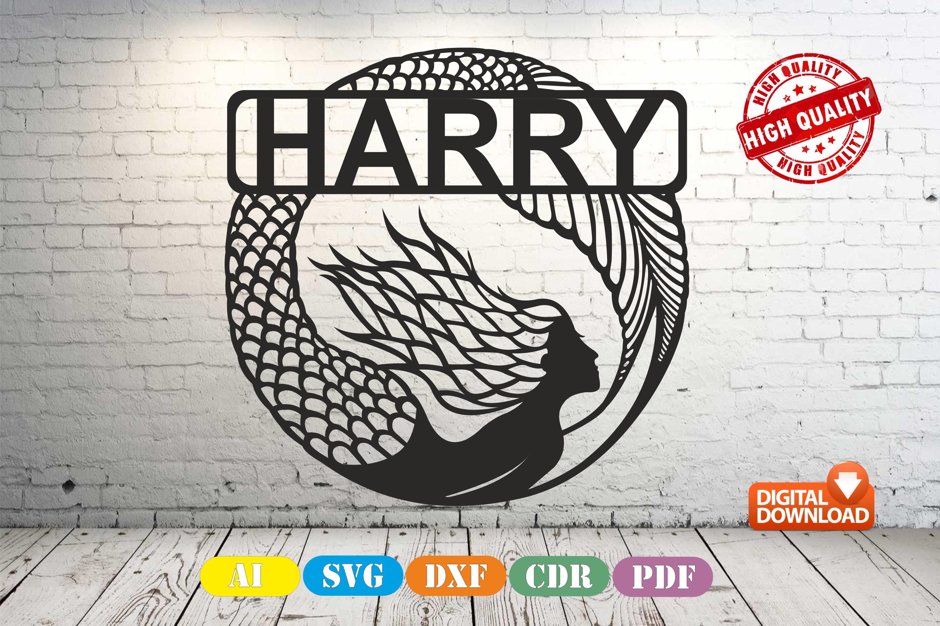 Mermaid Name Sign: Laser Cut Wall Sign (svg, Dxf, Ai, Pdf, Cdr ...