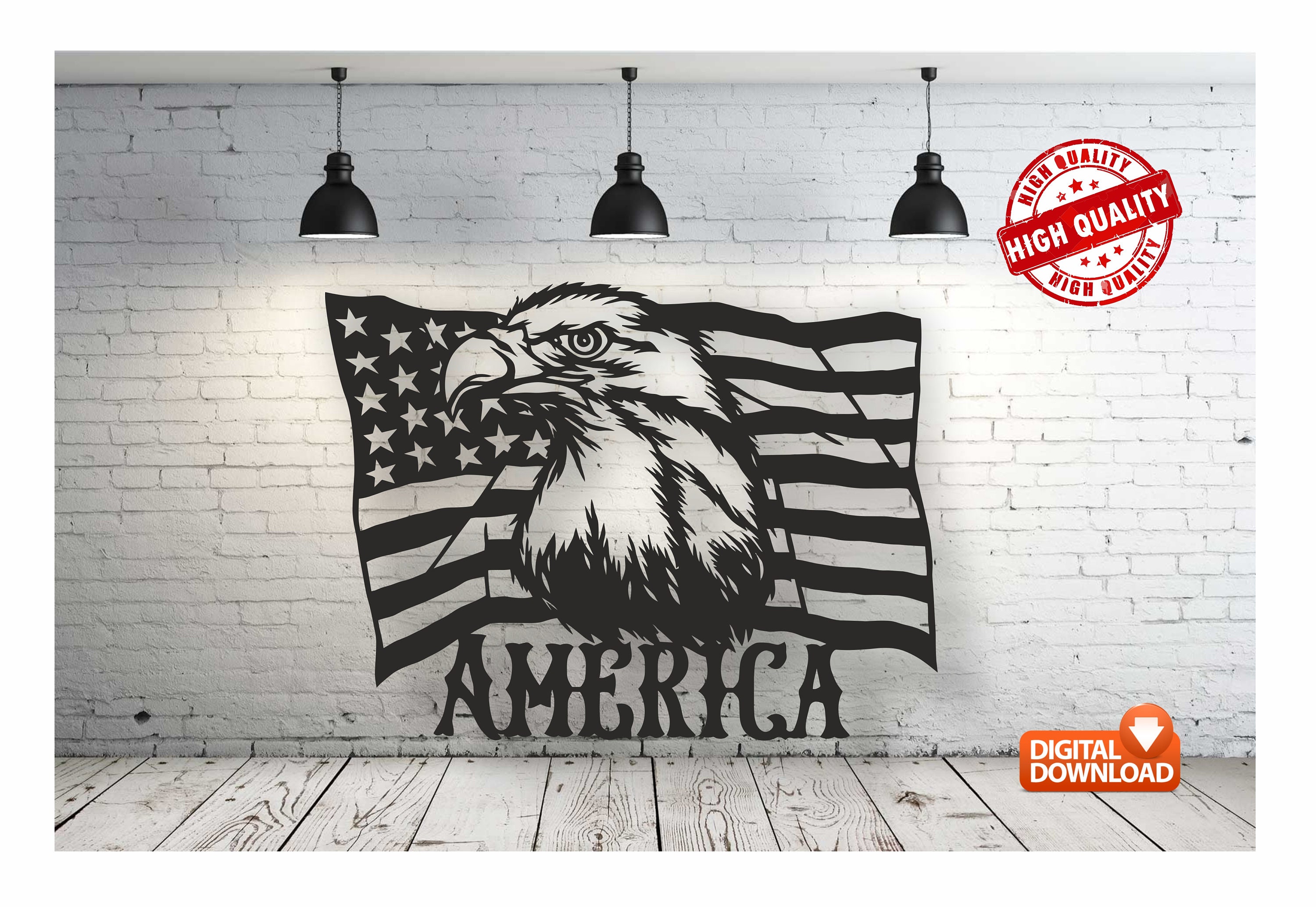 American Eagle Flag Wall Decor Bundle Vector Drawing File for Laser ...