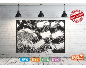 American Eagle Flag SVG, Laser Cut Files, Patriotic Wall Art, CNC Router Files