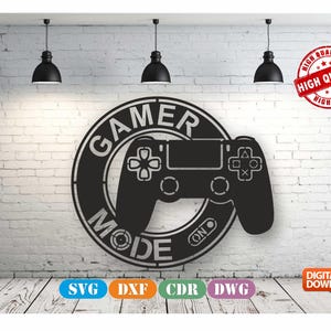 Gamer Mode Wall art Decor vector drawing file for laser cutting , plasma cutting ( dxf , dwg , cdr , svg ) Metalic & Wood CNC machine
