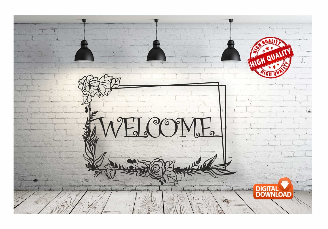Welcome Sign Vector Art: Floral Laser Cut Files (dxf, Dwg, Cdr, Svg) - Etsy