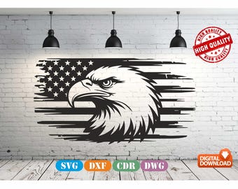 Eagle And Flag SVG Bundle, American Patriotic Cnc Cut Files for Laser, Plasma, Cricut - Dxf, Dwg, Cdr, Svg Digital Download for Wood & Metal