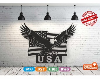Eagle And Flag SVG American Patriotic Cnc Cut Files for Laser, Plasma, Cricut - Dxf, Dwg, Cdr, Svg Digital Download for Wood & Metal
