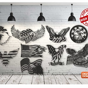 American Eagle Wall Decor Bundle vector drawing file for laser cutting , plasma cutting( dxf , dwg , cdr , svg ) 9 pieces
