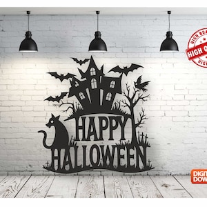 Happy Halloween Wall art Decor vector file for laser cutting , plasma cutting ( dxf , dwg , cdr , svg ) Metalic & Wood CNC machine