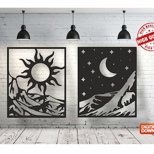 Day Night Sun Moon Wall art  Decor vector file for laser cutting , plasma cutting ( dxf , dwg , cdr , svg )Metalic & Wood CNC machine!