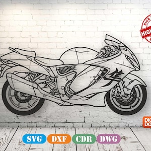 Puede incluir: Una ilustración de arte lineal negro de una motocicleta deportiva de perfil, con una carrocería aerodinámica, un tubo de escape grande y un carácter kanji japonés en el carenado lateral. El diseño incluye un sello rojo de alta calidad e icono.