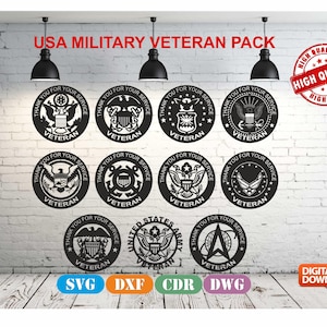 USA Military Veteran Wall Decor Bundle vector drawing file for laser cutting , plasma cutting( dxf , dwg , cdr , svg ) 11 pieces