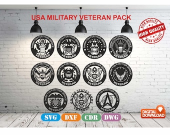 USA Military Veteran Wall Decor Bundle vector drawing file for laser cutting , plasma cutting( dxf , dwg , cdr , svg ) 11 pieces