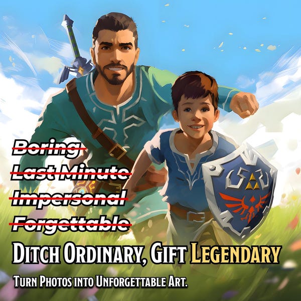 Legend of Zelda Custom Digital Portrait: Personalized Gift | Fathers Day Portrait | Breath of the Wild | Boyfriend Husband Gamer Gift