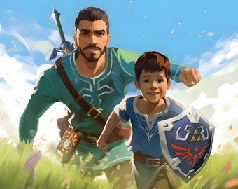 Fathers Day Gift Custom Legend of Zelda Portrait | Personalized Christmas Gamer Gift | Unique Husband Gift | Tears of the Kingdom Gamer Dad