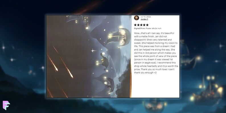 Custom video game fantasy landscape depicting a magical night sky with floating ships illuminated by lanterns and shooting stars. Ideal for RPG world-building, mystical settings, and immersive environments with ethereal aesthetics