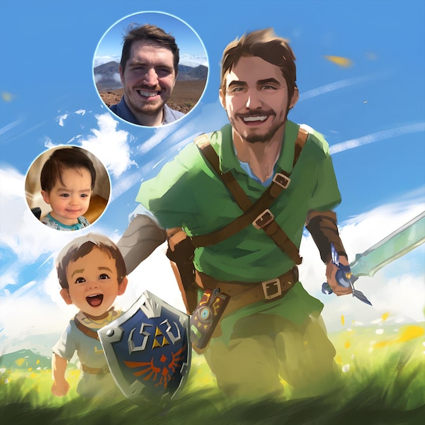 Fathers Day Gift Custom Legend of Zelda Digital Portrait | Personalized Video Game Gift | TOTK Tears of the Kingdom | Gamer Gift | Gamer Dad