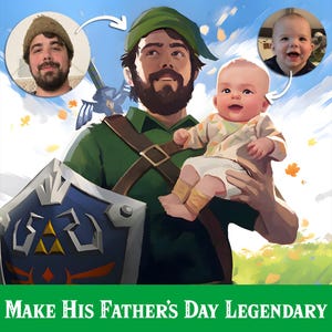 Custom Legend of Zelda Personalized Father&#39;s Day Gift | Custom Gift | Tears of the Kingdom Portrait | Gift for Dad | Gamer Dad Father Gift