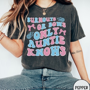 Burnouts or Bows Comfort Colors Gender Reveal Party Shirts Burnouts Gender Reveal Keeper Of The Gender Gender Reveal Ideas Baby Announcement