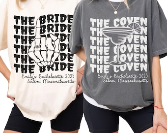 Witchy Bachelorette Shirt, Custom Halloween Bachelorette Party Shirt, Witchy Bride Shirt, Bride and Coven Celestial Bach, Gothic Wedding Tee