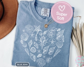 Seashells Shirt Comfort Colors Minimal Heart Sea Shell T-Shirt Summer Shirt Ocean Lover Gift Seashell Tee Aesthetic Vacation TShirt  (S0015)