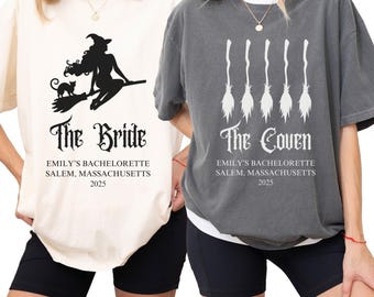Witchy Bachelorette Shirt, Custom Halloween Bachelorette Party Shirt, Witchy Bride Shirt, Bride and Coven Celestial Bach, Gothic Wedding Tee