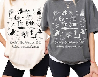Witchy Bachelorette Shirt, Custom Halloween Bachelorette Party Shirt, Witchy Bride Shirt, Bride and Coven Celestial Bach, Gothic Wedding Tee