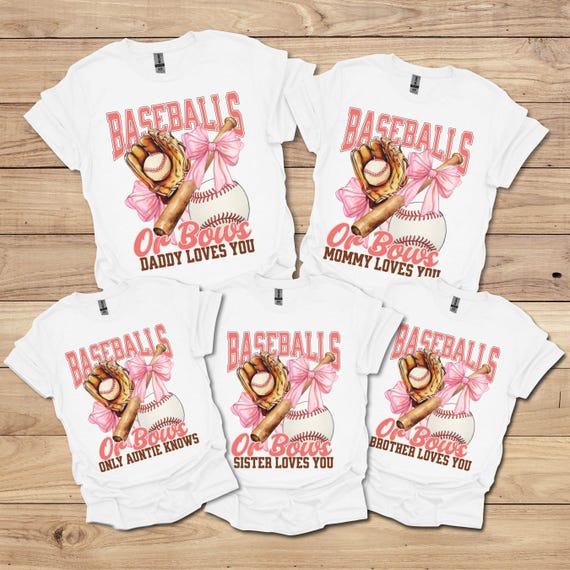 Custom Group Baseball or Bow Gender Reveal Shirts Family Baseball