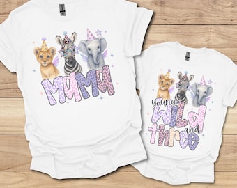 Young Wild And Three Birthday Shirts Custom Matching Safari Jungle Zoo Party Animals Birthday Shirt Two Wild Wild One 3rd Birthday Tee S0028