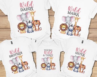 Young Wild And Three Birthday Shirts, Custom Matching Safari Jungle Zoo Party Animals Birthday Shirts, Two Wild, Wild One, 3rd Birthday Tee