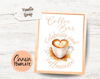 Peach Fuzz Printable Coffee Bar Sign With Tags - Editable Coffee Bar Sign - Coffee Station Sign - Wedding Coffee Sign - Brunch Coffee Bar