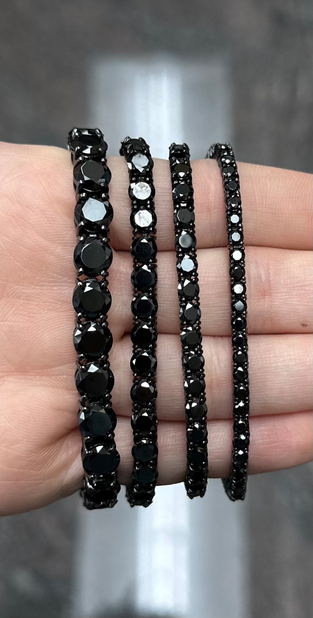 Black CZ Round Tennis Bracelet, 3mm to 7mm Round CZ Stone Bracelet