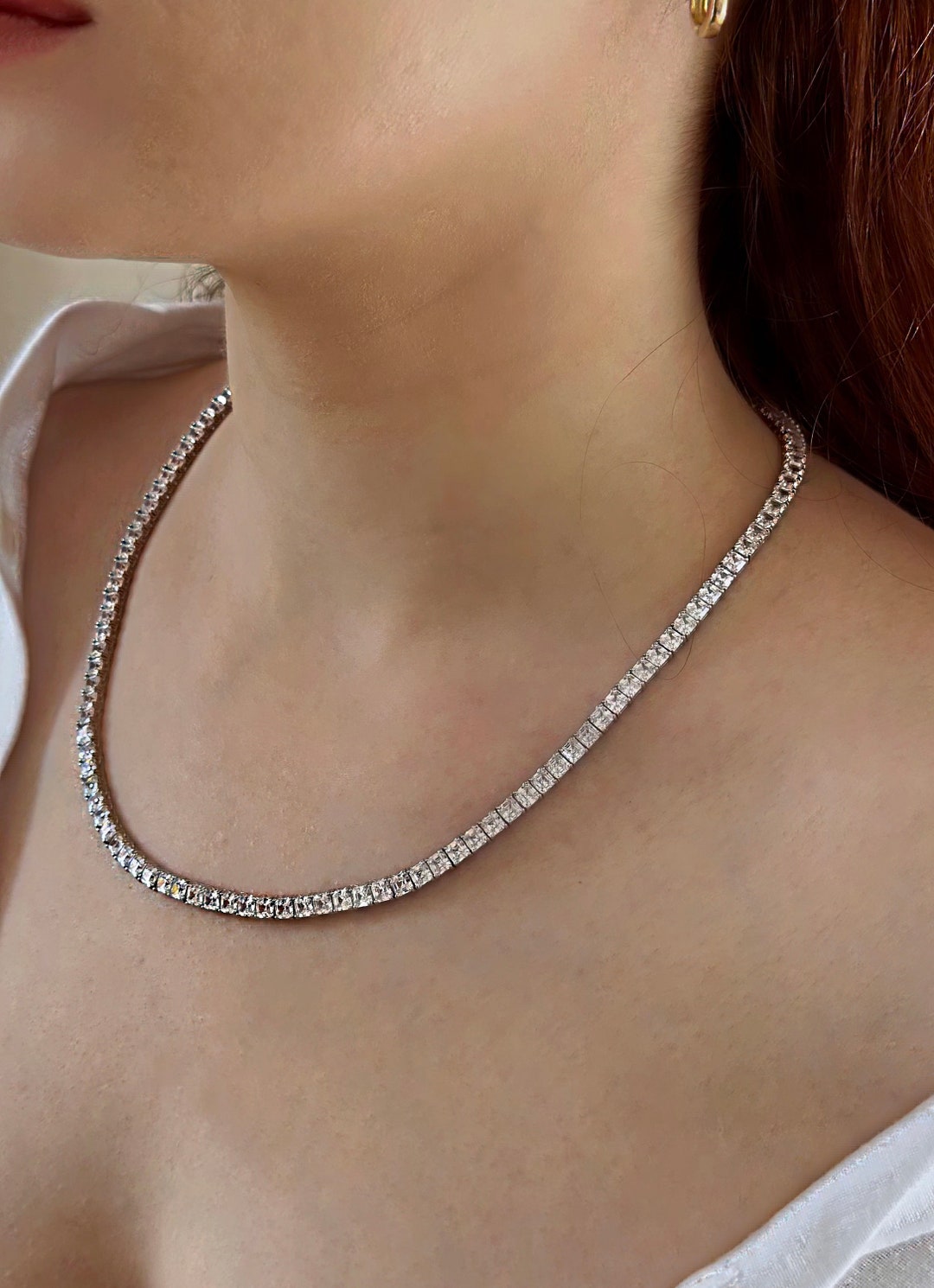 5mm Princess Cut Tennis Chain Necklace 14k Gold Clad Silver Etsy