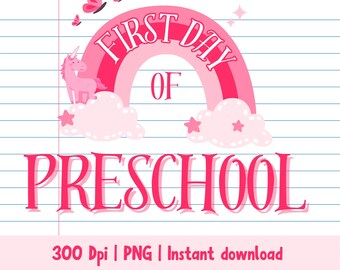 Fijne eerste schooldag | Eenhoorn png | Alleen png | Sublimatie voor kleuters | Schoolpng | Terug naar school, png-bestand | Schoolmeisje, png | Pre K |Kinder
