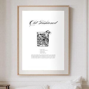 Old Fashioned Recipe Print, Bar Art