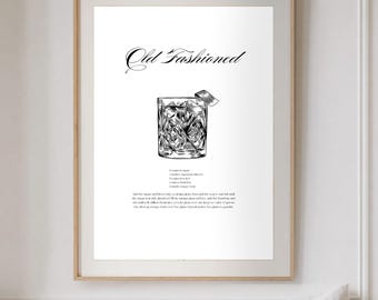 Old Fashioned Recipe Print, Bar Art