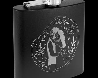 Fiaschetta personalizzata in acciaio inox nero opaco / Regalo personalizzato per i testimoni dello sposo con incisione laser