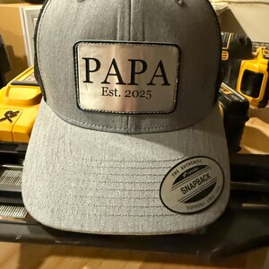 Papa snap back hat -  brushed aluminum patch  Personalized -