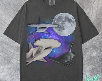 Comfort Colors, Hammerhead Sharks Retro Shark Moon Tshirt, 90s Vintage T-Shirt, Ocean Lover Grunge Sea Animals Top, Oversized Sea Life Shirt