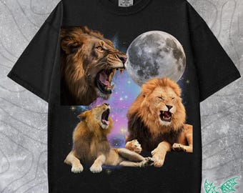 Lion Retro Graphic Tee, Comfort Colors Vintage 90s Tshirt, Grunge Y2k Galaxy Lion Meme, 2000s Lion Nature Lover, Funny Unisex Shirt Gift