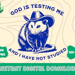 Deus está me testando Gambá PNG SVG download de design de sublimação, Engraçado Retro Vintage Possum Meme para camisas, chaveiros, canecas, moletons