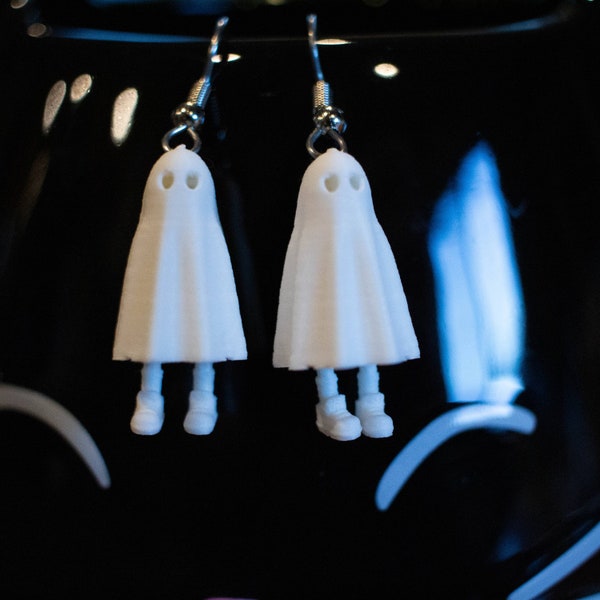 Ghost Earrings, 3D Printed, With Feet, Designed by ZOU3D