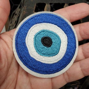 EVIL EYE ROUND Iron On Embroidered Patch or Sew On Patch 2.4&quot;x2.4&quot; / 6cmX6cm Embroidery