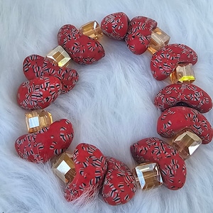 Red African Beaded Bracelet | Boho Glass Beaded Bracelet | African Jewelery | Ghana Krobo Bracelet | Elastic Cord | Hand painted Bracelet